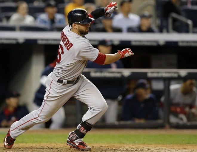 Deven Marrero drives in the go-ahead run in the 11th inning against the Yankees on Wednesday night.