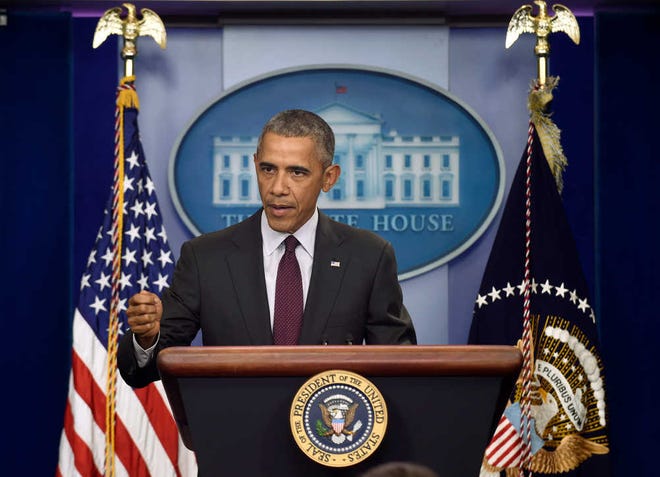 Susan Walsh/The Associated PressPresident Barack Obama speaks Thursday in the Brady Press Briefing Room at the White House in Washington about the shooting at the community college in Oregon. The shooting happened at Umpqua Community College in Roseburg, Ore.