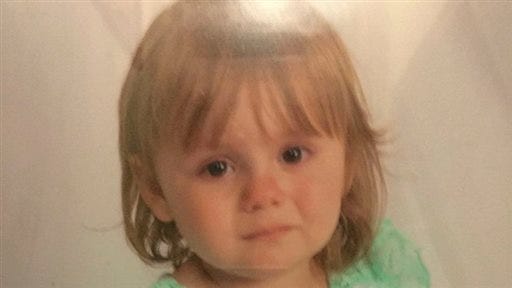 his undated photo provided by the Ohio Attorney General's office on Sunday, Oct. 4, 2015 shows Rainn Peterson. The toddler who disappeared Friday night, Oct. 2, 2015, from her great-grandparents' house in North Bloomfield, Ohio, was found alive in a nearby field on Sunday evening.