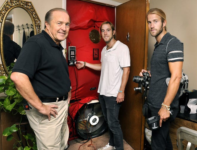 Gene Alligood (left) started Alligood Energy three years ago with his two sons, Jeff (center) and Matt. The business focuses on energy efficiency and completes energy audits to determine where energy is leaking from a home