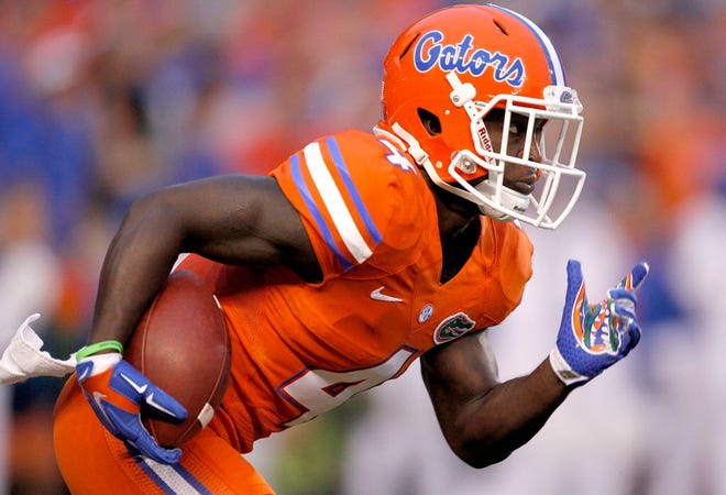 Florida Gators wide receiver Brandon Powell returns a kick against the Mississippi Rebels during the first half at Ben Hill Griffin Stadium on Oct. 3, 2015 in Gainesville, Fla. Florida defeated Mississippi 38-10.