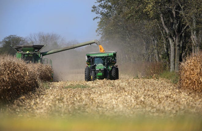 Dry conditions and blue skies made for ideal corn-harvesting conditions at Weber Farms, just north of Rt. 40 near Galloway. Monday's beautiful fall weather can't last, of course, and winter's cold will inevitably make an entrance " at least for a while.