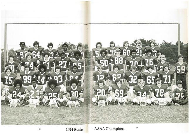 A picture of the 1974 Ashbrook High School football team from the school's annual.
