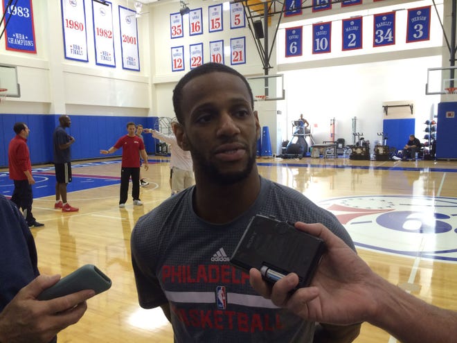 Sixers point guard Pierre Jackson answers a reporter's question after Thursday's team practice.