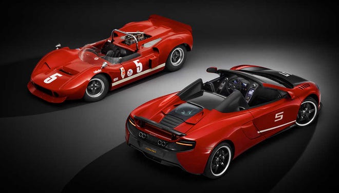 McLaren's new 650S Can-Am model is done in the same color scheme and racing number as the M1B raced by Bruce McLaren in the late 1960s.  Provided by McLaren