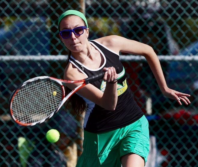 Hailey Raskob of North Smithfield competes against Chariho at Slater Park on Saturday.