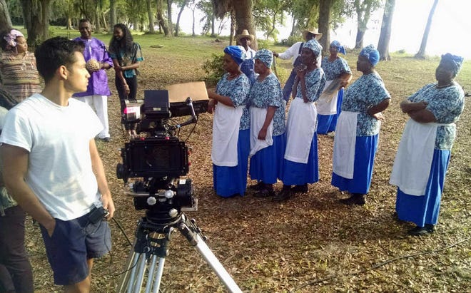 CONTRIBUTED Members of the Geechee Gullah Ring Shouters are shown in Helena Island, S.C., for a movie production. The group will perform at the upcoming Mende Film Festival, which focuses on Gullah Geechee history. The Gullah Geechee people were brought from Africa and forced to work on coastal plantations in several states including Georgia and Florida, and they "developed a separate creole language and distinct culture patterns that included more of their African culture traditions than the African-American populations in other parts of the United States," according to the Gullah Geechee Cultural Heritage Corridor website. Ring shouting involves dancing and singing and praising God, said Griffin Lotson, commissioner with Gullah Geechee Cultural Heritage Corridor. Ring shouting draws from African tradition and Christianity.