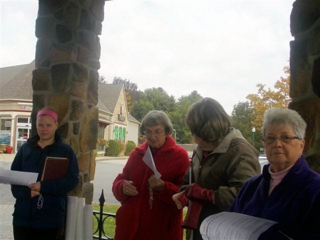 Praying the Rosary
Local Catholics gathered at the gazebo in the Rite Aid parking lot in Springvale to publicly pray the Rosary on Saturday, Oct. 10. From left are Andrea Perreault, Viola Lamantagne, Adrienne Fontaine and Simone Forest. COURTESY PHOTO BY MANNY DEAMARAL