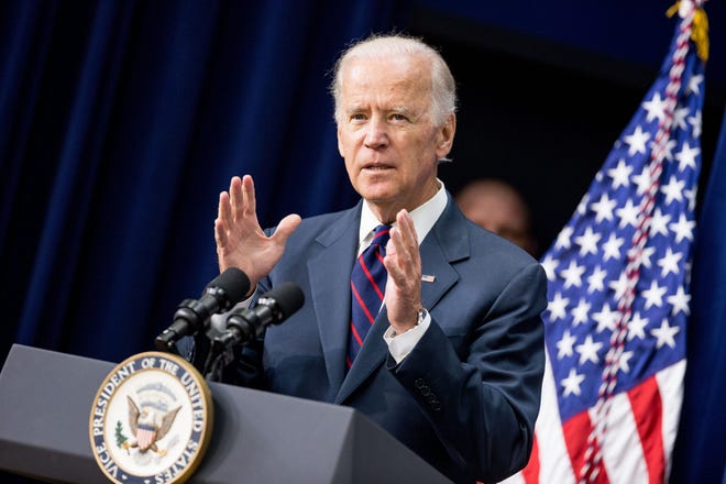 FILE - In this Monday, Sept. 21, 2015, file photo, Vice President Joe Biden speaks at a White House Champions of Change Law Enforcement and Youth meeting, in the South Court Auditorium of the Eisenhower Executive Office Building on the White House complex in Washington. CNN said Monday, Sept. 28, 2015, it will allow Biden to participate in the first Democratic presidential primary debate even if he decides that day to be a candidate. (AP Photo/Andrew Harnik, File)