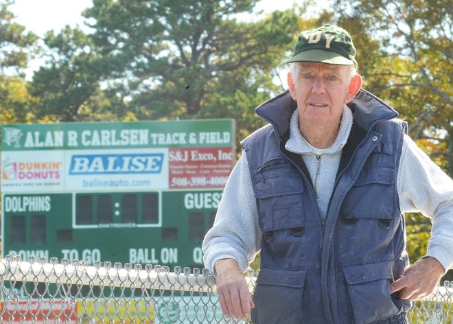 Longtime Dennis-Yarmouth track coach Alan Carlsen will be the starter for an alumni race this Friday.

Staff photo by David Colantuono