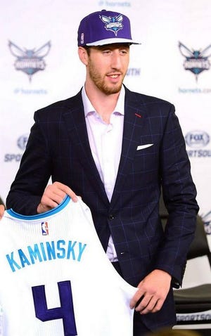 Frank Kamiinsky, shown here being introduced to Charlotte media in June, is one of two Hornets rookies on this year's roster.