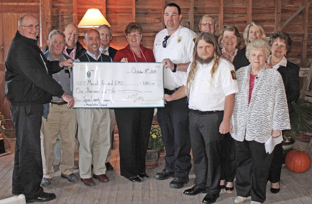 On Monday, members of the Jones County Community Foundation presented Maysville Fire and EMS with a grant at Brock’s Mill Pond in Trenton. The $1,000 grant will be used to purchase fire training equipment.