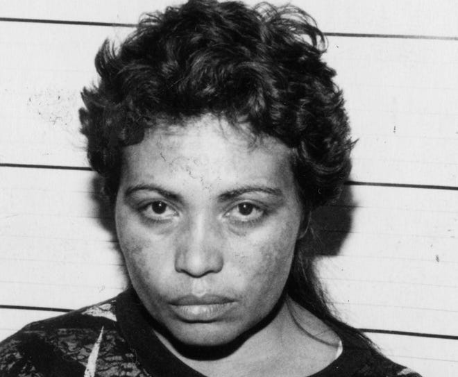 This 1990 photo provided by the Philadelphia Police Department shows Myrna Suren. In November 2015, Suren is expected to leave the federal prison in downtown Philadelphia where she has spent the past 25 years. She is one of the 6,000 drug felons set for release on Nov. 1 as part of a national effort to reduce what the U.S. Sentencing Commission now deems overly harsh drug sentences from that era. (Philadelphia Police Department/Philadelphia Daily News via AP)