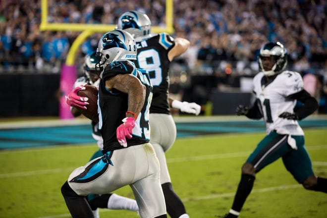 Ted Ginn caught five passes for 59 yards and broke off a 43-yard run on an end-around for the Carolina Panthers Sunday night in a win over the Philadelphia Eagles.