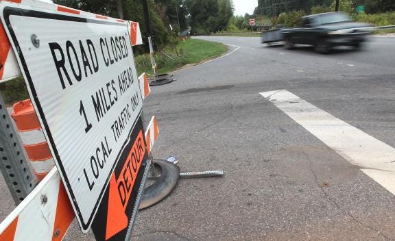 (Photo Mike Hensdill/The Gaston Gazette ) Robinson Road is still closed to thru traffic at York Highway in southern Gaston County as seen early Monday morning, September 21, 2015.