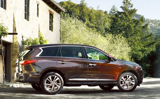 The QX60 is Infiniti’s deluxe three-row, seven passenger V-6 SUV, available with FWD or AWD and a long menu of options at a starting price of about $43,000. It appeared as a 2014 model; this 2015 edition, essentially unchanged, will be with us until March or so of next year. Infiniti