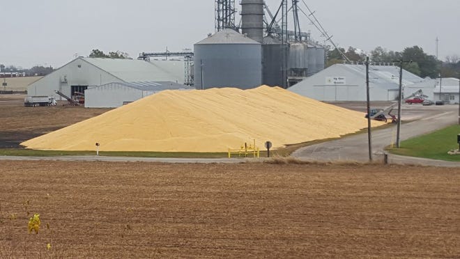 A massive pile of 1.7 million bushels of corn stands at the
western edge of Big River Resource's Monmouth grain elevator, 903 S.
Sunny Lane. Although the facility is equipped to hold several million
bushels, the explosion of crop production this year has led this
overflow.