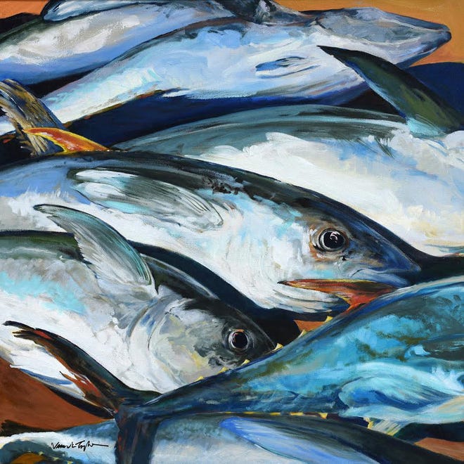 "Tuna," oil on canvas by James E. Taylor, is part of a 25-artist show through Jan. 10 at the Charlestown Gallery.