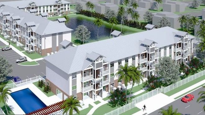 A rendering of Village at Lake Osborne, a 118 apartment community planned for Lake Worth Road. Construction is “imminent,” according to a city official.