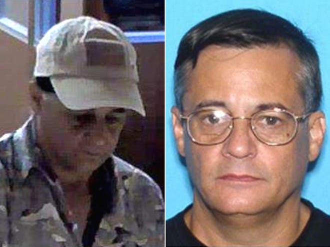 These images provided by the Gainesville Police Department show a bank robber at a Wells Fargo bank on Oct. 1 and suspect Donald Ravenfeather.