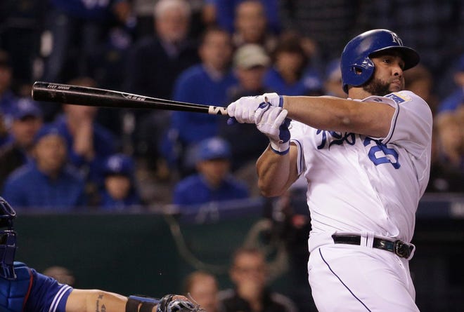 Royals' Kendrys Morales didn't play in the World Series games held in New York. The Associated Press