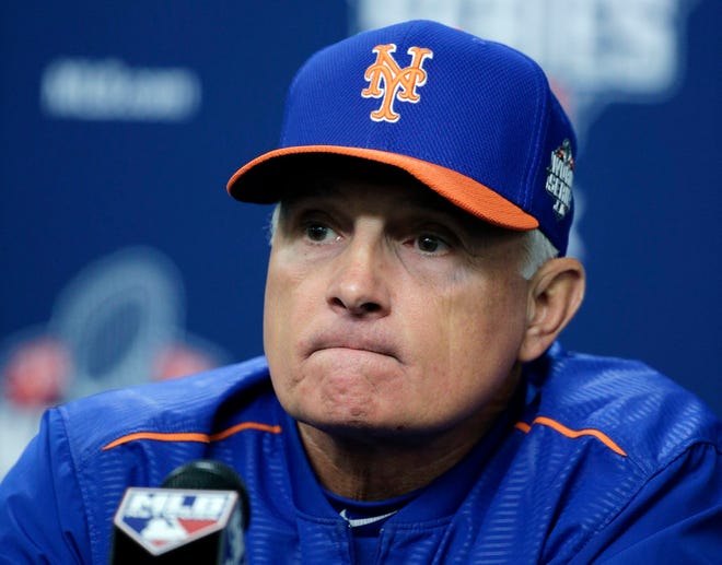 New York Mets manager Terry Collins was ready to pull starter Matt Harvey when the starter talked his coach out of that decision in Game 5 Sunday night.. (AP Photo/Julie Jacobson)