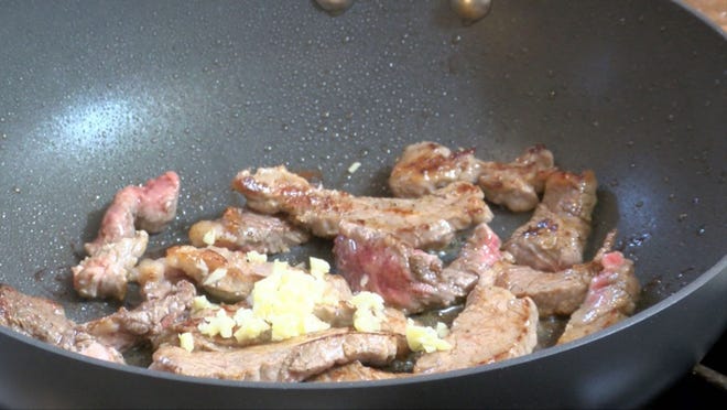 They key to perfectly cooked beef to have the skillet very hot.