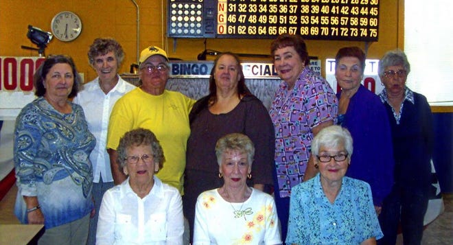 Seated L to R are Norma Lukse, Nell Martin, and Adeline Guedry. Top row, L to R are Becky Shillings, Bingo Chairman Gertie Savoy, Tanya Whitney, Darla Horner, Sidone Nicholas, Velma Otts and Mary Price.