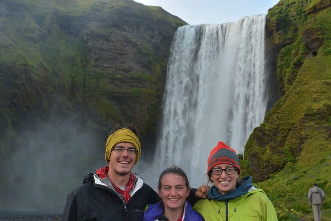 Sophia (center) and her new friends conquered a 50-mile hike through Iceland this summer that included a harrowing trek up a snow-covered glacier.