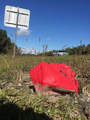 This abandoned gas can was one of hundreds of pieces of litter picked up along the exit ramp from Highway 17 South onto N.C. 55 near Bridgeton.
