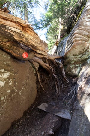 There are many rough parts on the Devil's Path, including this spot, where it's likely that you'll have to remove your pack and toss it up or hand it to a fellow hiker. KEITH FERRIS/FOR THE TIMES HERALD-RECORD