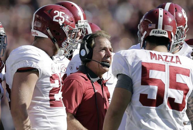 Eric Gay Associated Press Coach Nick Saban (center) and Alabama are in the best position to win the SEC West championship.