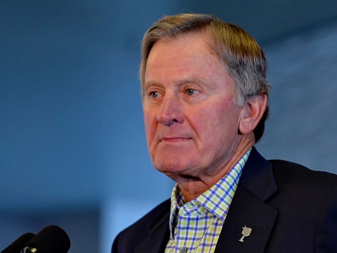 South Carolina head football coach Steve Spurrier speaks at a news conference to announce he is resigning on Tuesday, Oct. 13, 2015, at the University Of South Carolina, in Columbia, S.C.