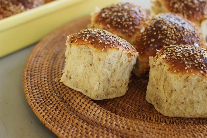 Tender, buttery pillows sprinkled with sesame seeds