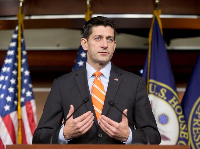 In this Nov. 6, 2015, photo, House Speaker Paul Ryan of Wis., gestures during his news conference on Capitol Hill in Washington. Ryan promises a big, bold agenda and says lawmakers won’t shy from difficult choices. But several recent votes demonstrate Congress’ continuing penchant for small ball and timidity, and the tendency of lawmakers to reverse course at the first tingle of political pain. (AP Photo/Pablo Martinez Monsivais)