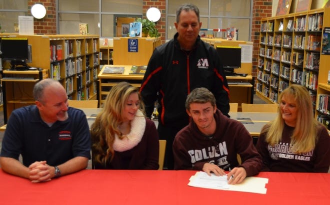 Robert Fultineer with sister Amber and mother Josephine and baseball coaches signing letter of intent. Contributed Photo.