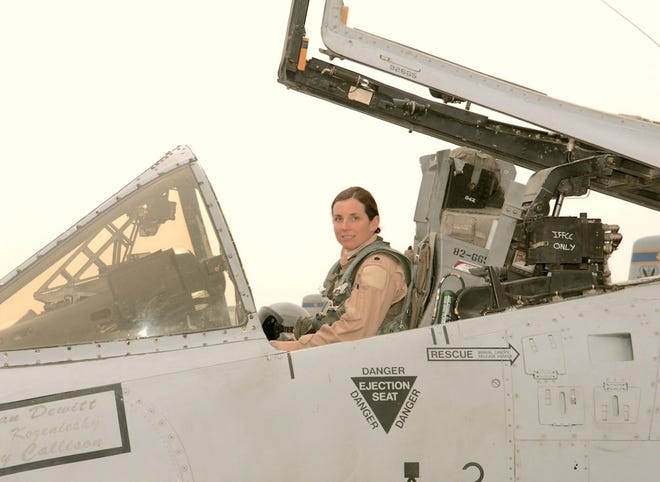 Warwick native and retired Air Force Col. Martha McSally sits in the cockpit of an A-10 Thunderbolt attack jet. She made history in January 1995 by flying an A-10 over Iraq in support of the United Nations' no-fly zone.