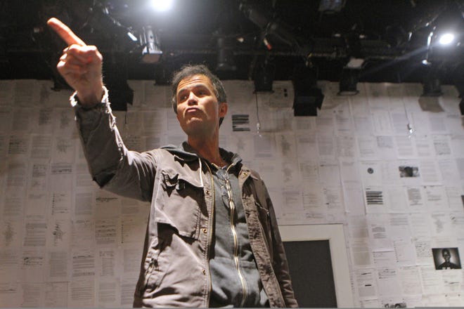 Tony Estrella, as "Alexander Stern," rehearses his lines in the Gamm Theatre's "The Rant. " The Providence Journal/Steve Szydlowski
