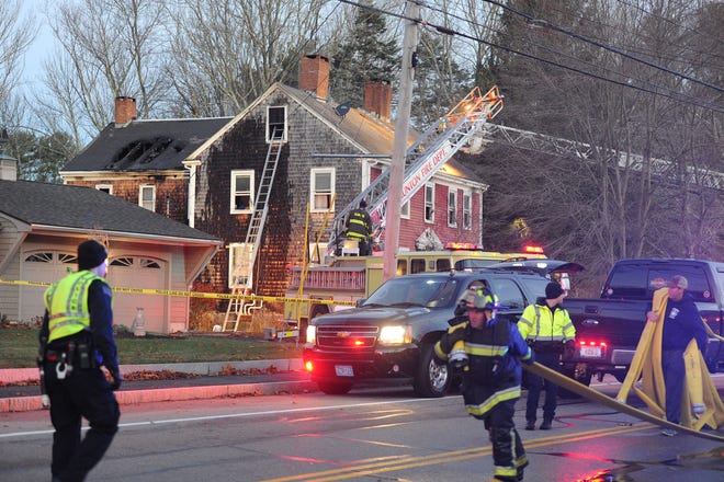 Two-alarm house fire at 604 South Main Street in Raynham, on Saturday, Nov. 14, 2015 partial roof collapse. 

(Marc Vasconcellos/The Enterprise)