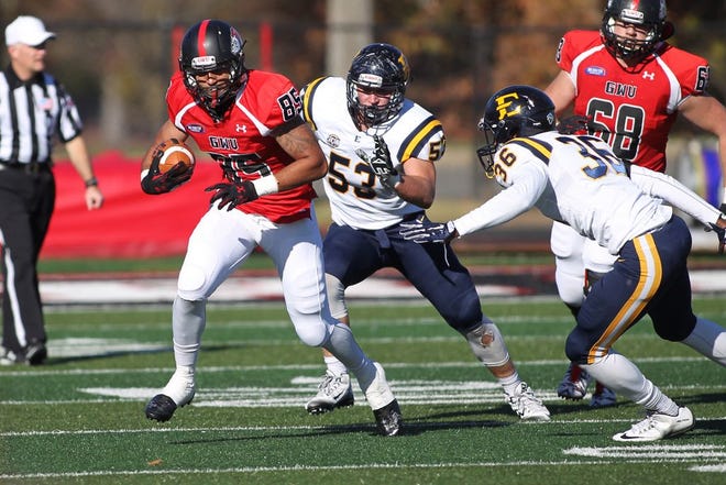 GWU receiver Adonus Lee, 85, finds an opening to take off downfield for big yardage in Saturday's 28-3 win over East Tennessee State in Boiling Springs. Lee had seven catches for 93 yards on the day.