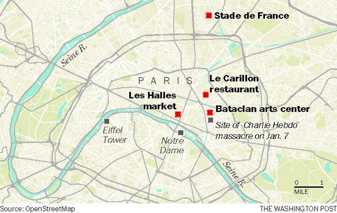 These sites were attacked Friday in Paris.