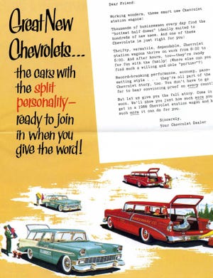 An ad from Chevrolet for the 1956 station wagon line was aimed more at businesses more so than families, although things would change as the wagons became more popular as baby boomer families grew up in the 1950s and 1960s. (Chevrolet)