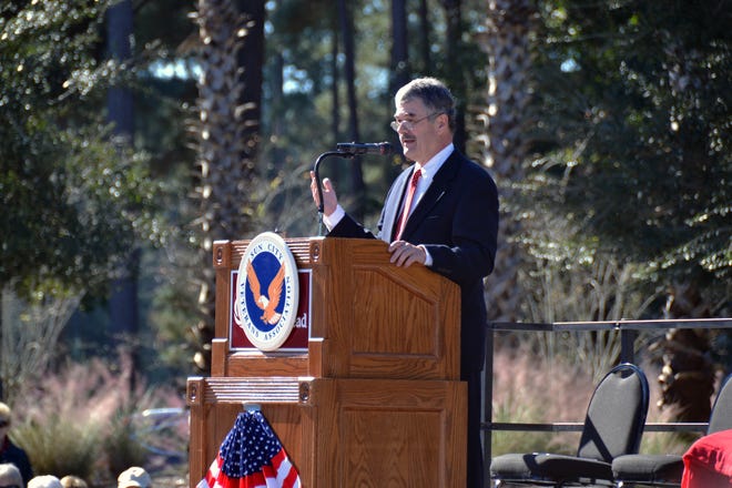 David Mitchell of Bluffton, a former chief warrant officer in the Army, was the keynote speaker at the Sun City Veterans Association's annual Veterans Day ceremony.-DeeAnna Wilkerson