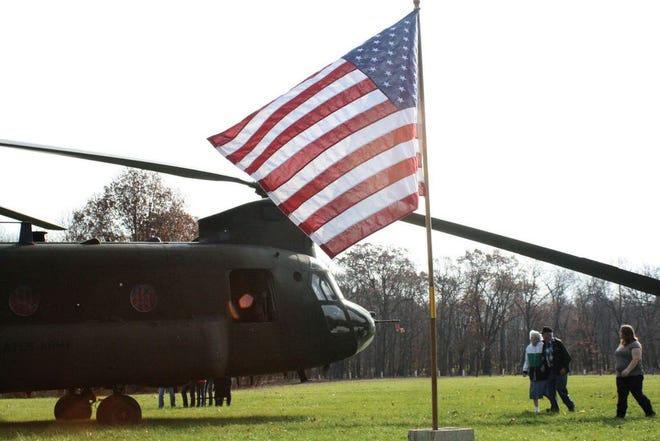 A Boeing CH-47D Chinook helicopter was on display at the Morton VFW in honor of Veterans Day. Morton residents and others from the area were able to get inside the helicopter.