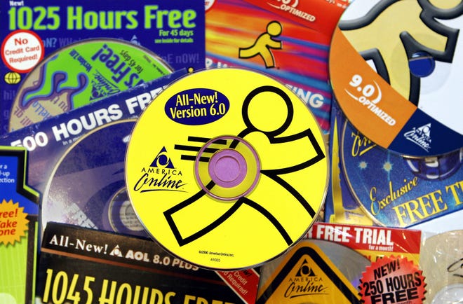 A collection of CD's containing promotional software for AOL's internet service .

AP