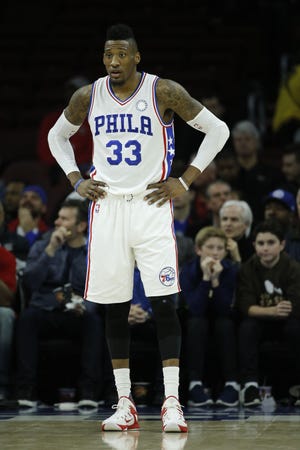The 76ers' Robert Covington catches his breath during Wednesday's 112-85 home loss to the Pacers.