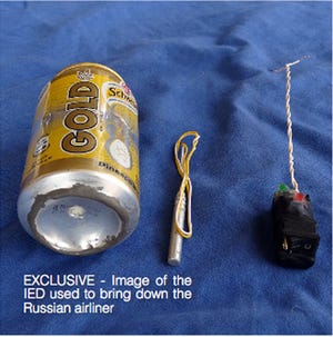 This image from an Islamic State magazine purportedly shows materials used to blow up the Russian jet that crashed in Egypt.
