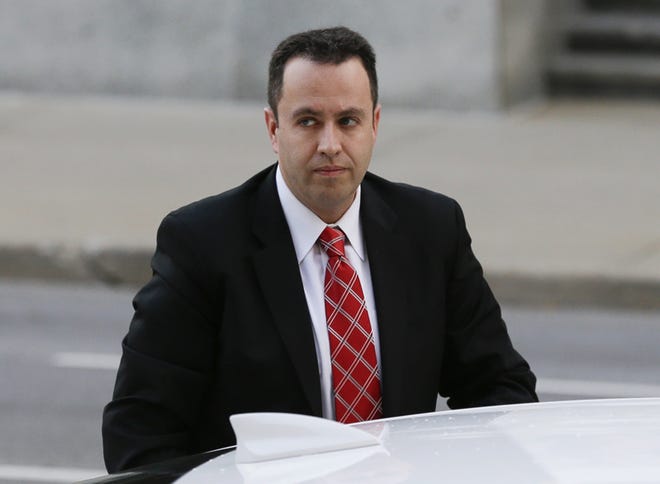 Former Subway pitchman Jared Fogle arrives at the federal courthouse in Indianapolis, Thursday, Nov. 19, 2015. Fogle is due to formally plead guilty and be sentenced on charges of trading child pornography and paying for sex with minors. (AP Photo/Michael Conroy)