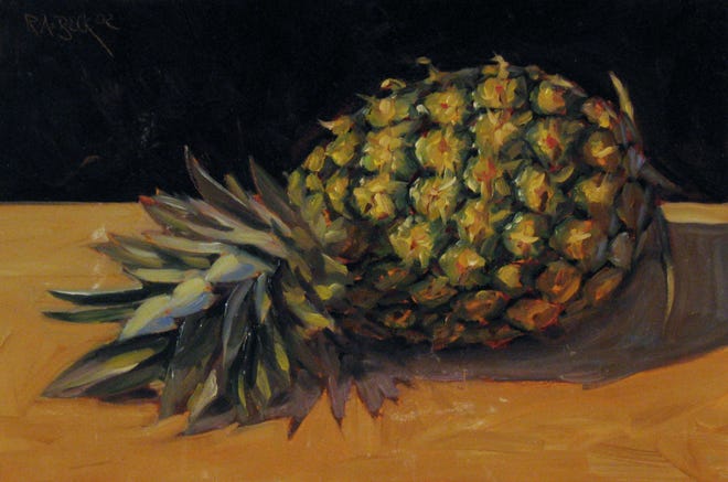 "Pineapple," a small work in oil by Robert Beck, is part of a show and sale of the painter's work to benefit Fisherman's Mark of Lambertville.