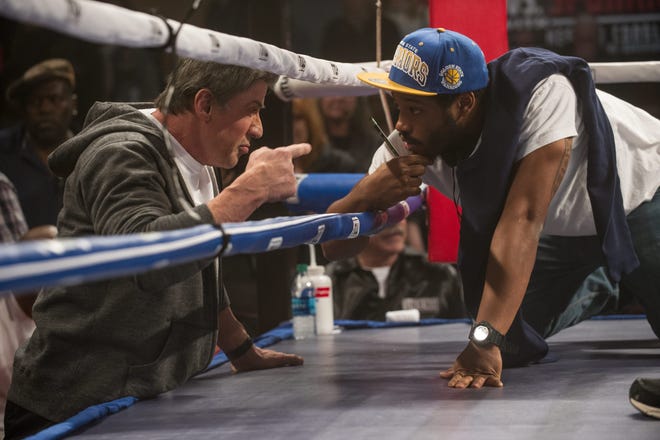 Stallone offers some advice to director Ryan Coogler on the set of “Creed.” (Warner Bros.)